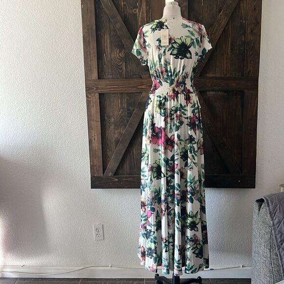 KOH KOH Summer V Neck Long Cap Sleeve Maxi Floral Dress - Picture 6 of 13